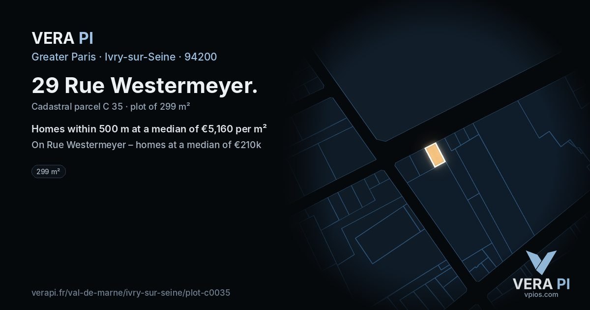 29 Rue Westermeyer, Ivry-sur-Seine at night – the plot lit, the parcels around coloured by the prices near them