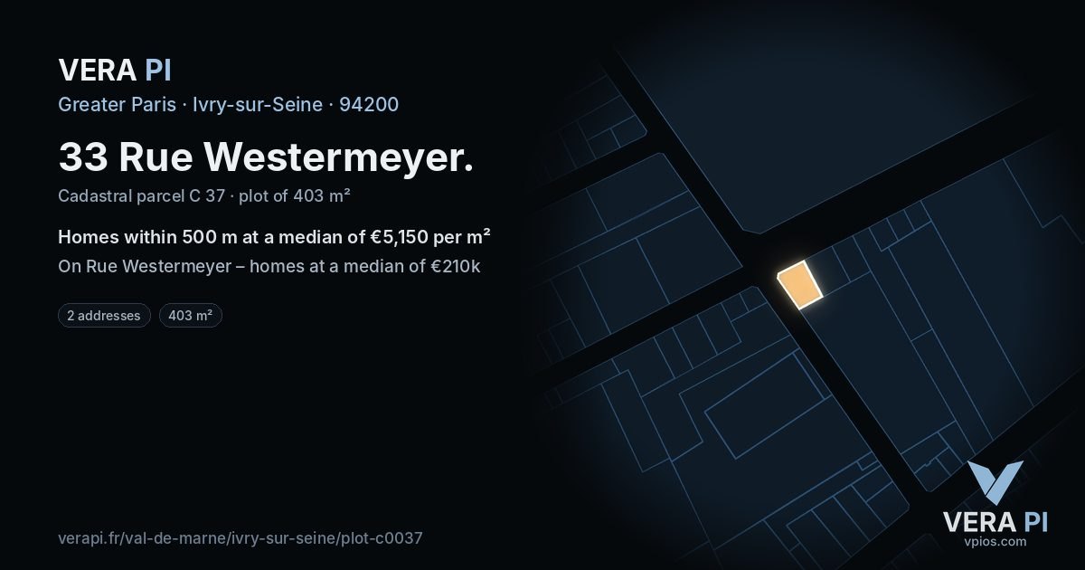 33 Rue Westermeyer, Ivry-sur-Seine at night – the plot lit, the parcels around coloured by the prices near them