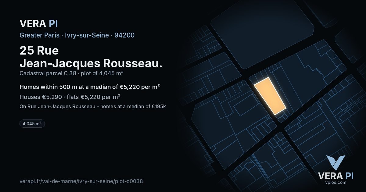 25 Rue Jean-Jacques Rousseau, Ivry-sur-Seine at night – the plot lit, the parcels around coloured by the prices near them