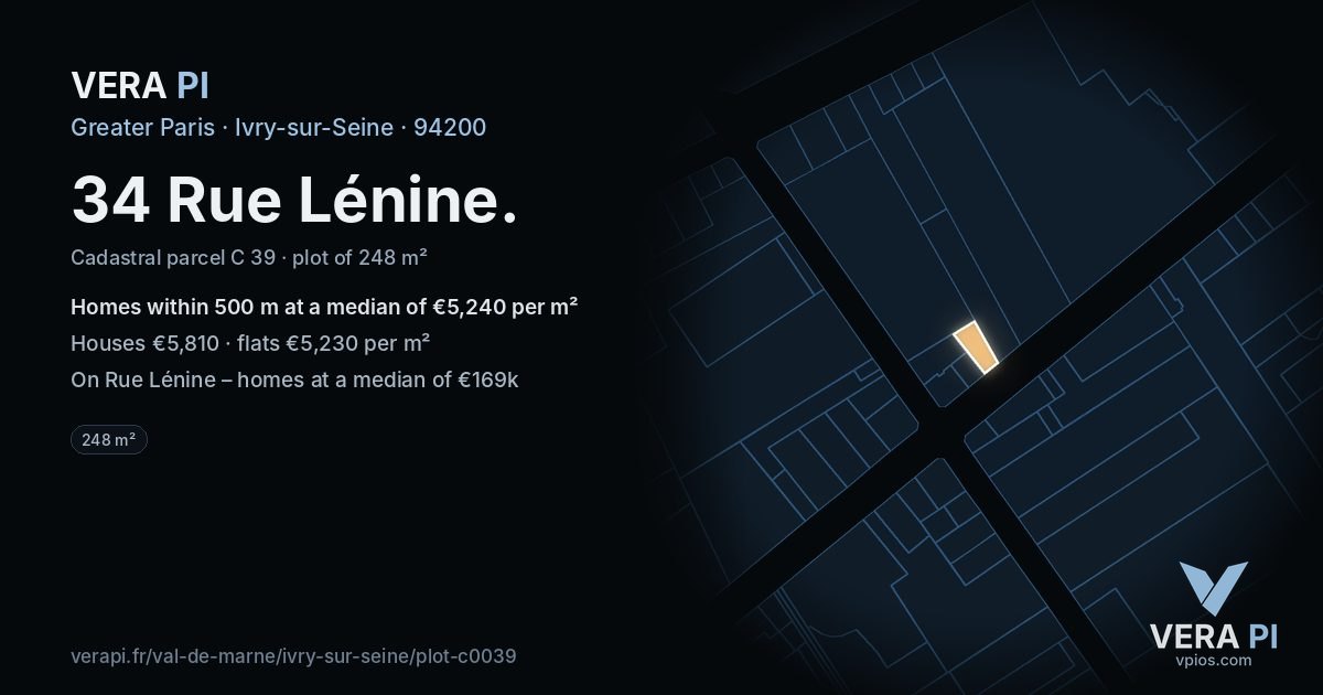 34 Rue Lénine, Ivry-sur-Seine at night – the plot lit, the parcels around coloured by the prices near them