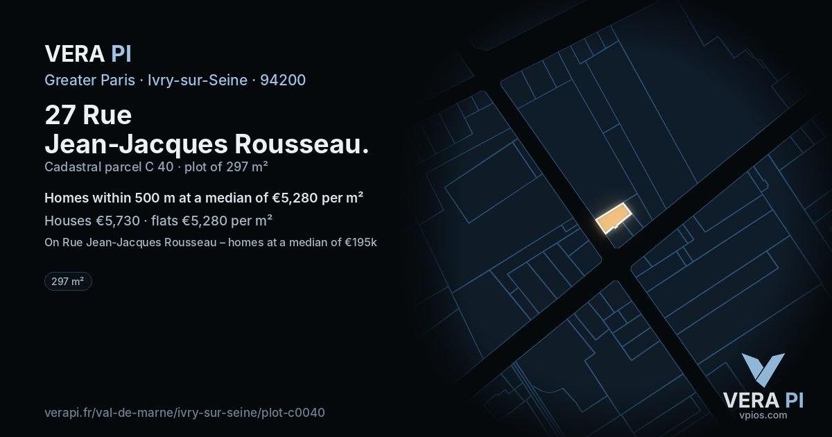 27 Rue Jean-Jacques Rousseau, Ivry-sur-Seine at night – the plot lit, the parcels around coloured by the prices near them