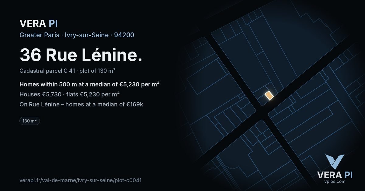 36 Rue Lénine, Ivry-sur-Seine at night – the plot lit, the parcels around coloured by the prices near them