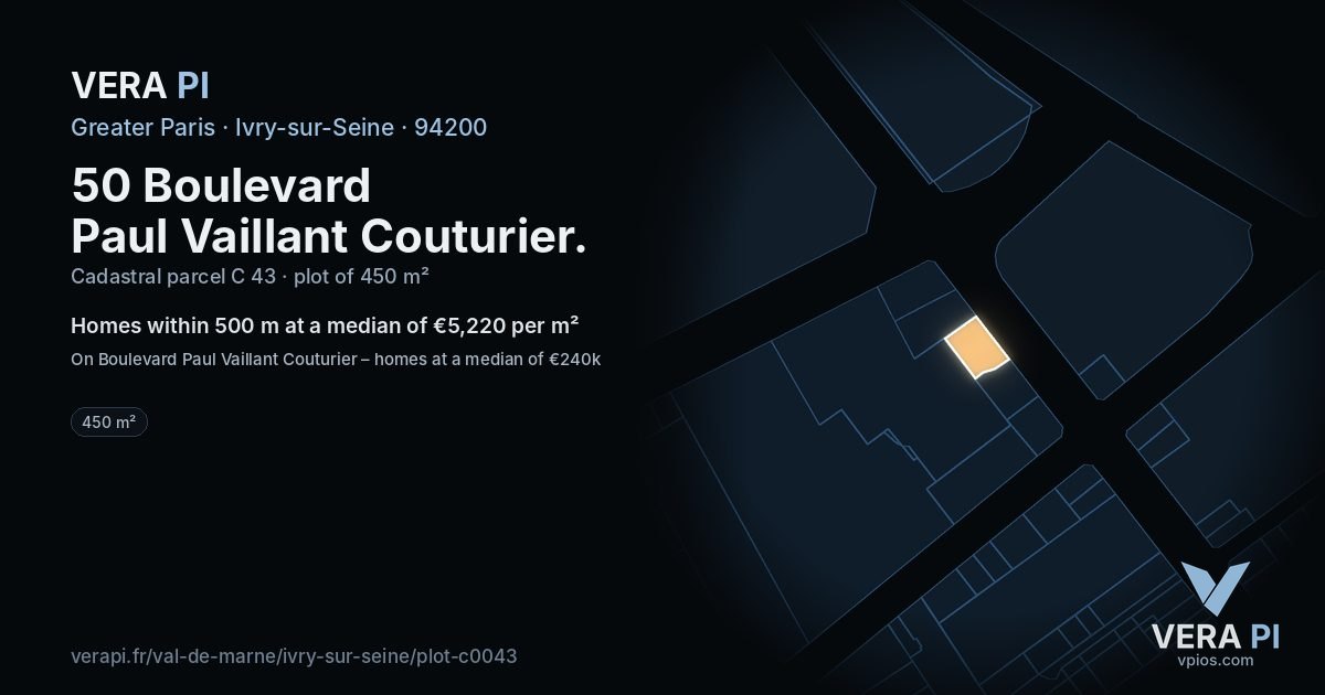 50 Boulevard Paul Vaillant Couturier, Ivry-sur-Seine at night – the plot lit, the parcels around coloured by the prices near them