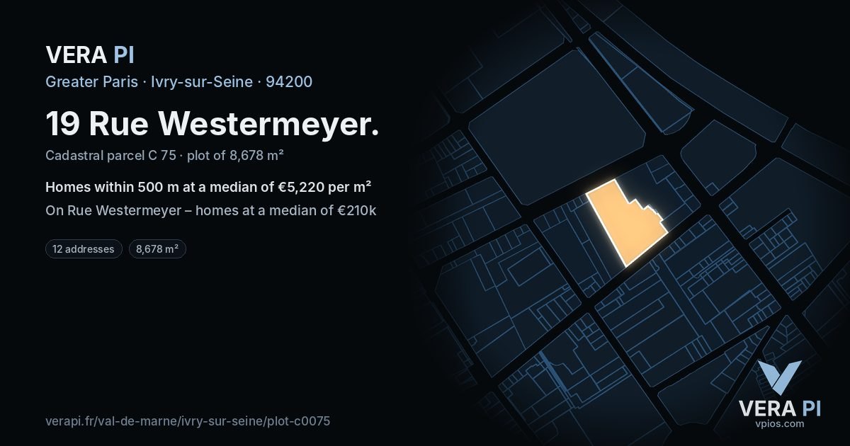 19 Rue Westermeyer, Ivry-sur-Seine at night – the plot lit, the parcels around coloured by the prices near them