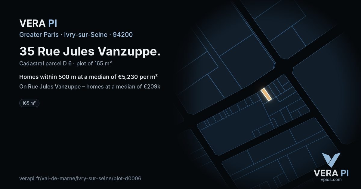35 Rue Jules Vanzuppe, Ivry-sur-Seine at night – the plot lit, the parcels around coloured by the prices near them
