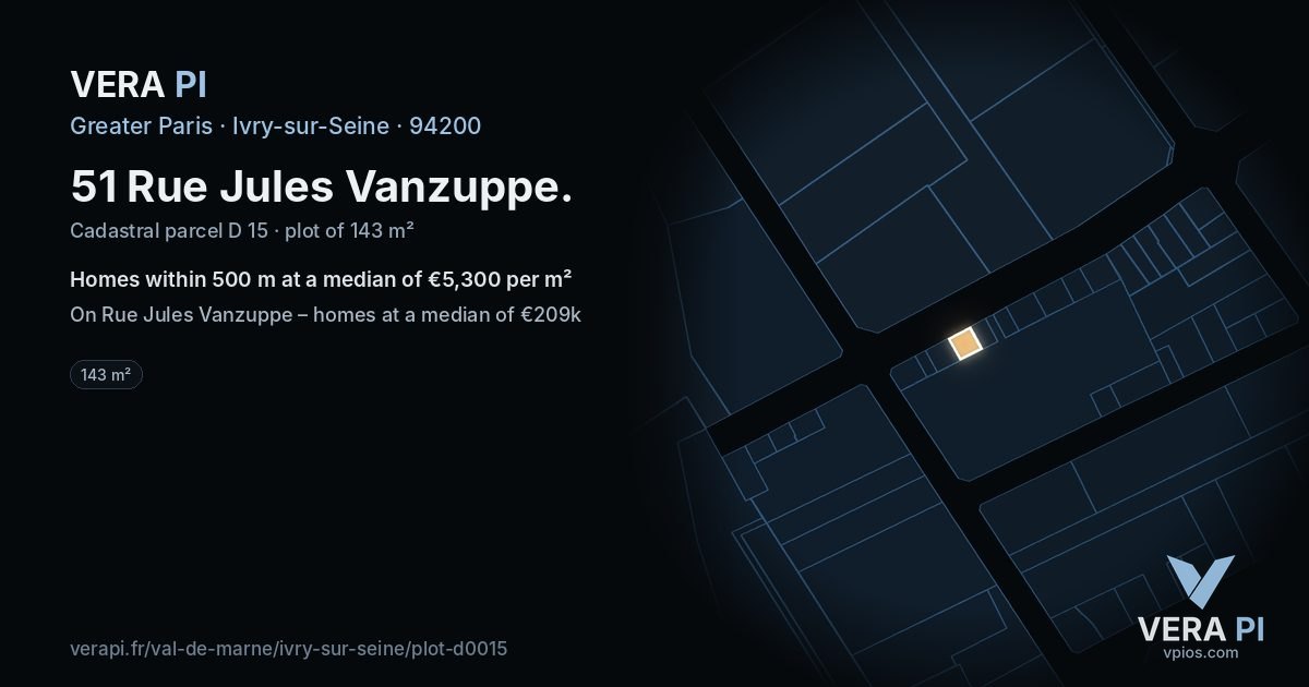 51 Rue Jules Vanzuppe, Ivry-sur-Seine at night – the plot lit, the parcels around coloured by the prices near them
