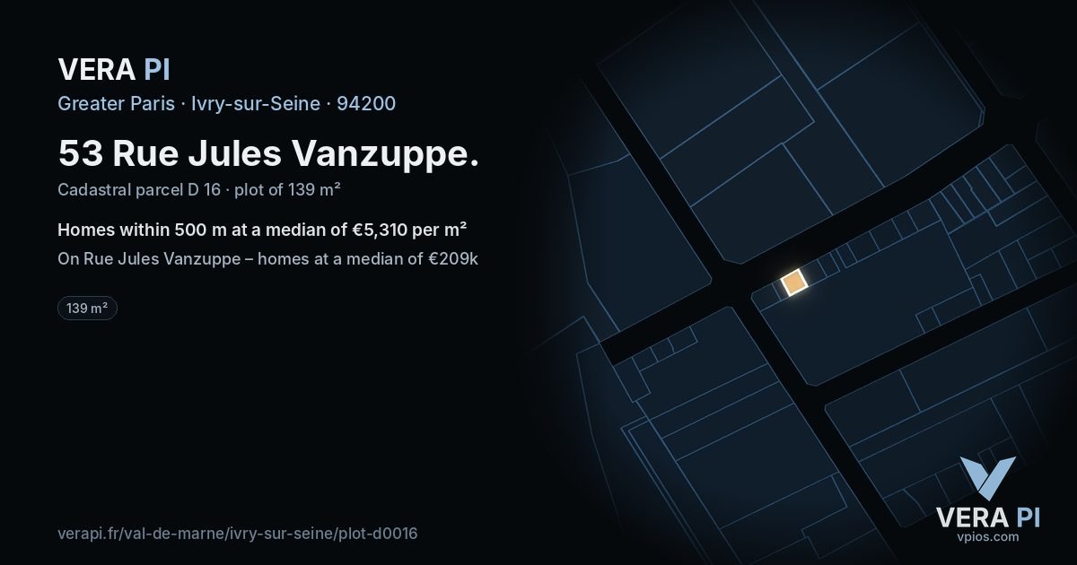 53 Rue Jules Vanzuppe, Ivry-sur-Seine at night – the plot lit, the parcels around coloured by the prices near them