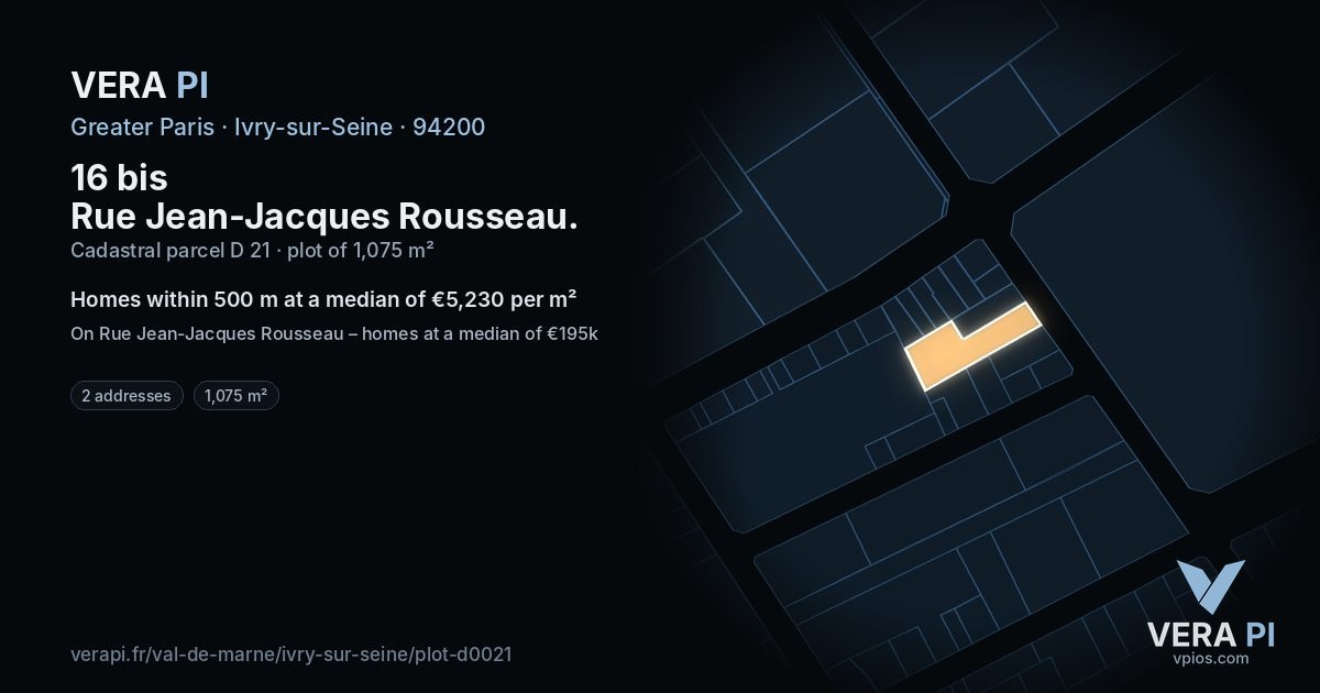16 bis Rue Jean-Jacques Rousseau, Ivry-sur-Seine at night – the plot lit, the parcels around coloured by the prices near them