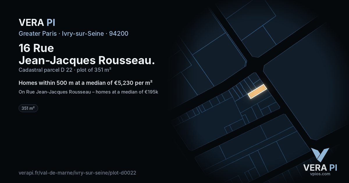 16 Rue Jean-Jacques Rousseau, Ivry-sur-Seine at night – the plot lit, the parcels around coloured by the prices near them