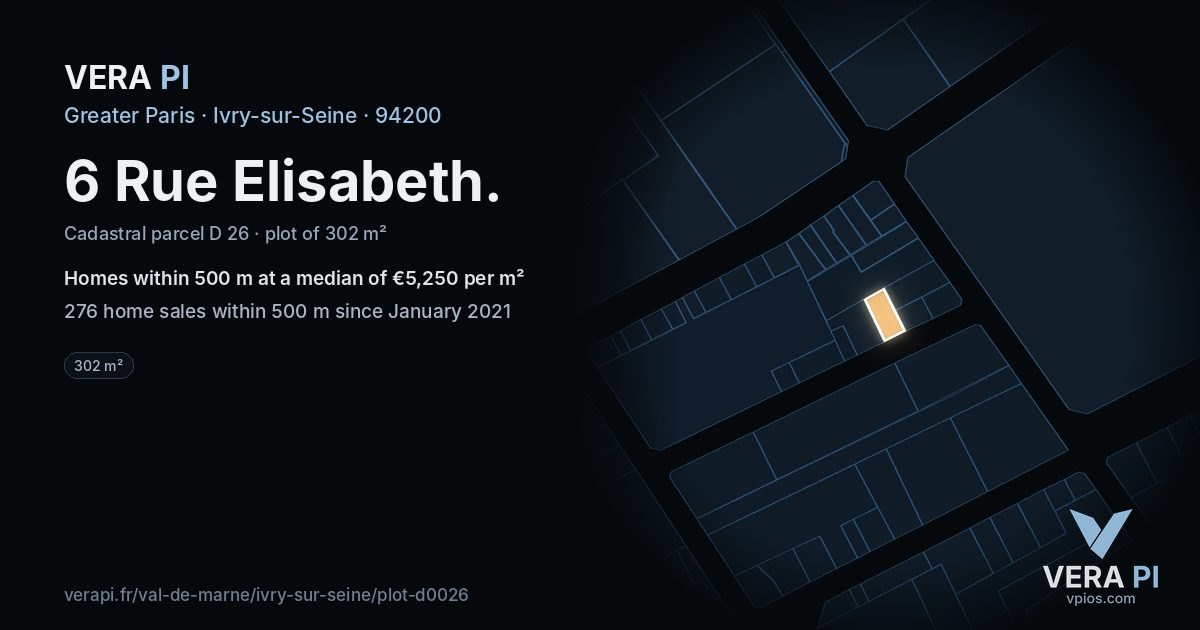6 Rue Elisabeth, Ivry-sur-Seine at night – the plot lit, the parcels around coloured by the prices near them