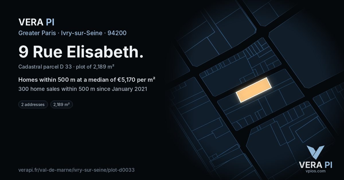 9 Rue Elisabeth, Ivry-sur-Seine at night – the plot lit, the parcels around coloured by the prices near them