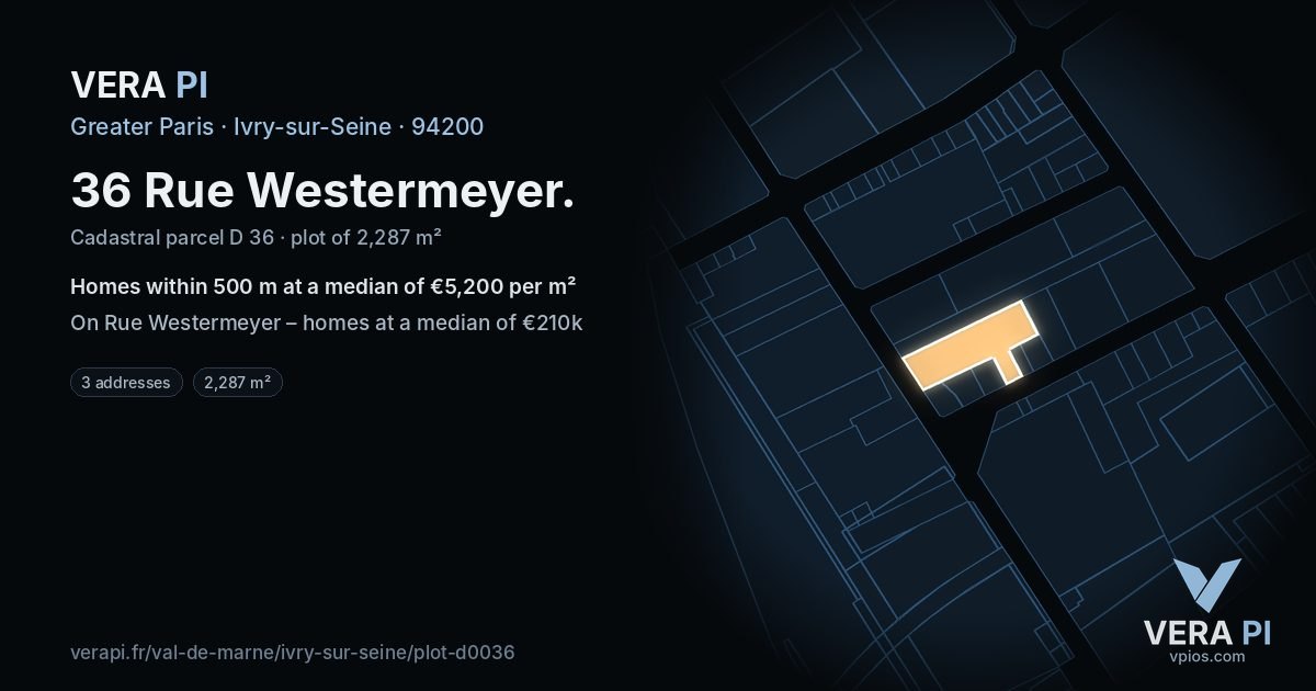 36 Rue Westermeyer, Ivry-sur-Seine at night – the plot lit, the parcels around coloured by the prices near them