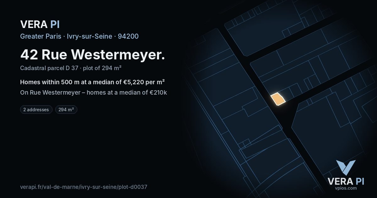 42 Rue Westermeyer, Ivry-sur-Seine at night – the plot lit, the parcels around coloured by the prices near them