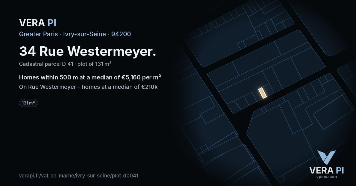 34 Rue Westermeyer, Ivry-sur-Seine at night – the plot lit, the parcels around coloured by the prices near them