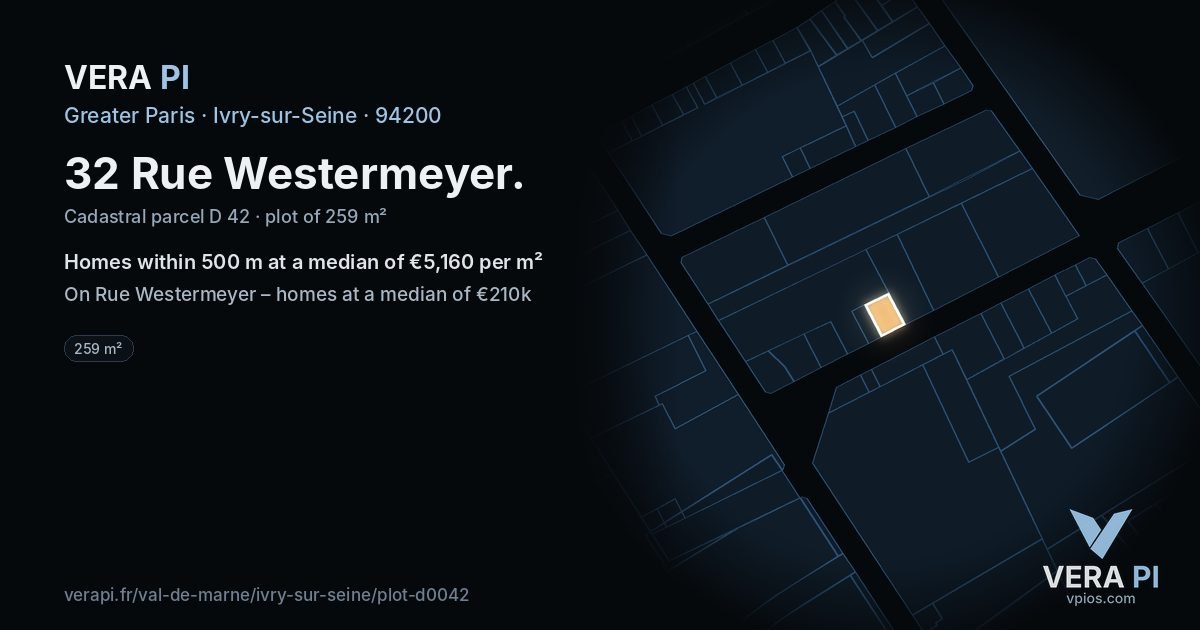 32 Rue Westermeyer, Ivry-sur-Seine at night – the plot lit, the parcels around coloured by the prices near them