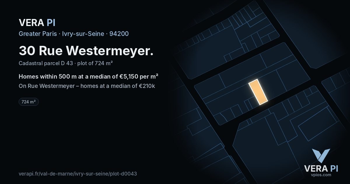 30 Rue Westermeyer, Ivry-sur-Seine at night – the plot lit, the parcels around coloured by the prices near them