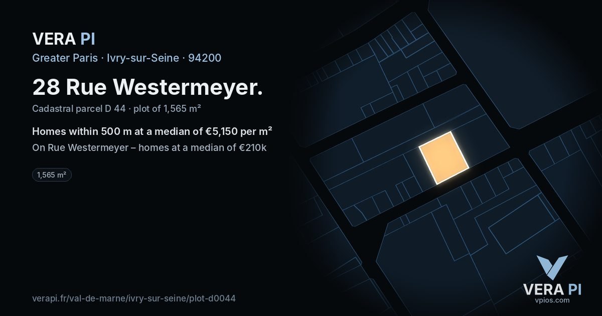 28 Rue Westermeyer, Ivry-sur-Seine at night – the plot lit, the parcels around coloured by the prices near them