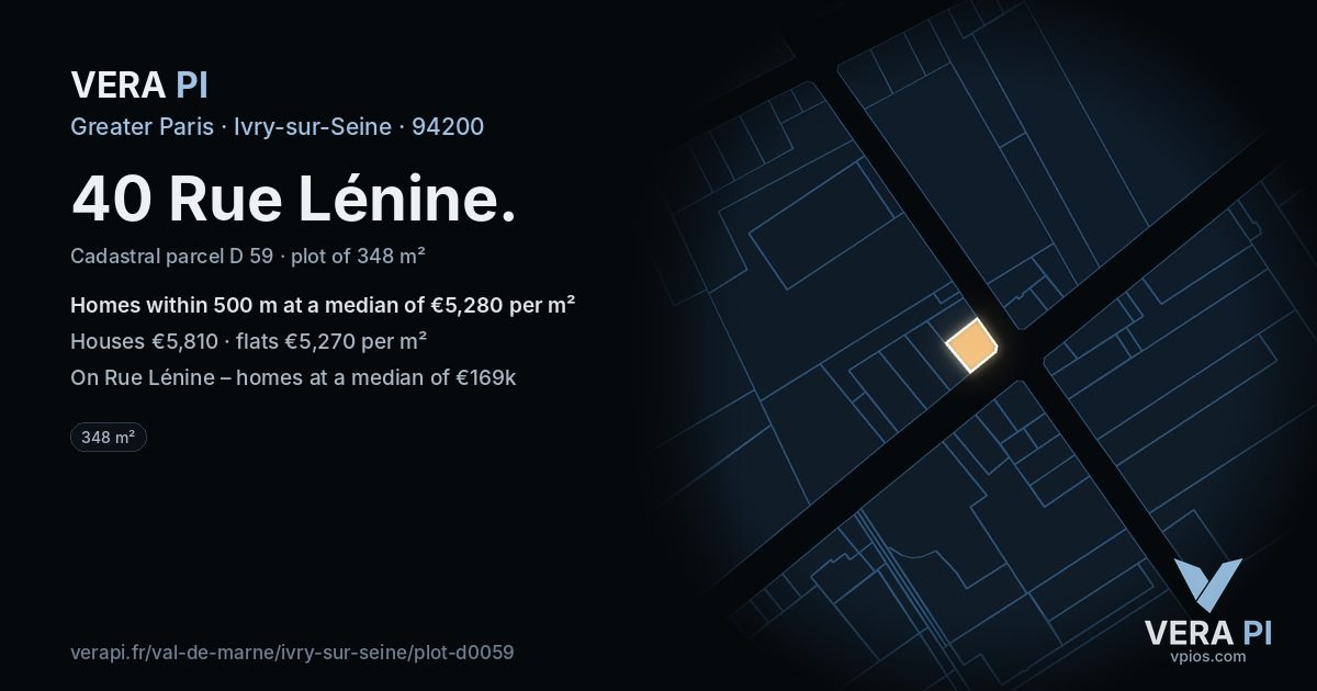 40 Rue Lénine, Ivry-sur-Seine at night – the plot lit, the parcels around coloured by the prices near them
