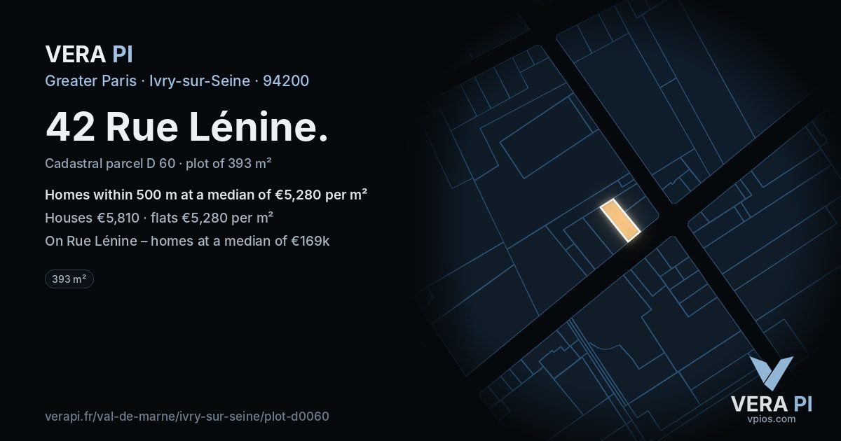 42 Rue Lénine, Ivry-sur-Seine at night – the plot lit, the parcels around coloured by the prices near them
