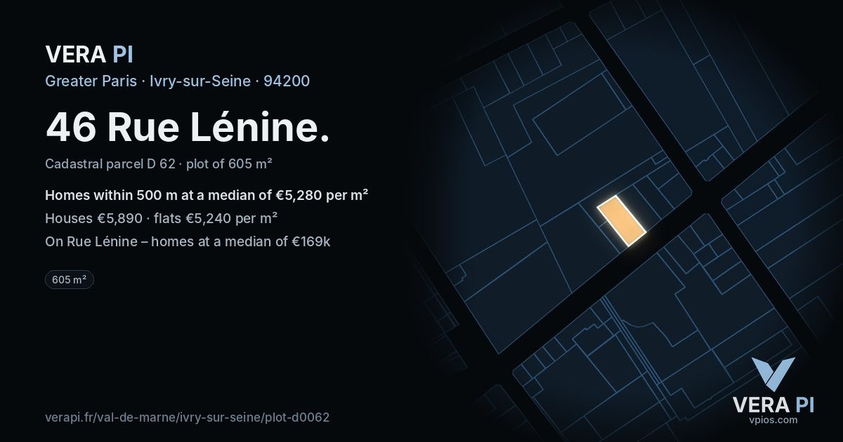 46 Rue Lénine, Ivry-sur-Seine at night – the plot lit, the parcels around coloured by the prices near them