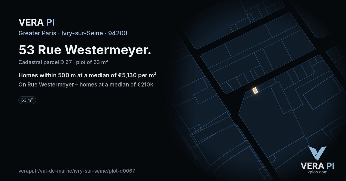 53 Rue Westermeyer, Ivry-sur-Seine at night – the plot lit, the parcels around coloured by the prices near them