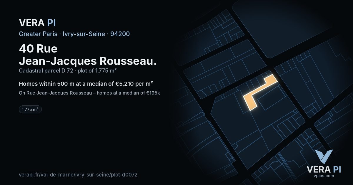 40 Rue Jean-Jacques Rousseau, Ivry-sur-Seine at night – the plot lit, the parcels around coloured by the prices near them