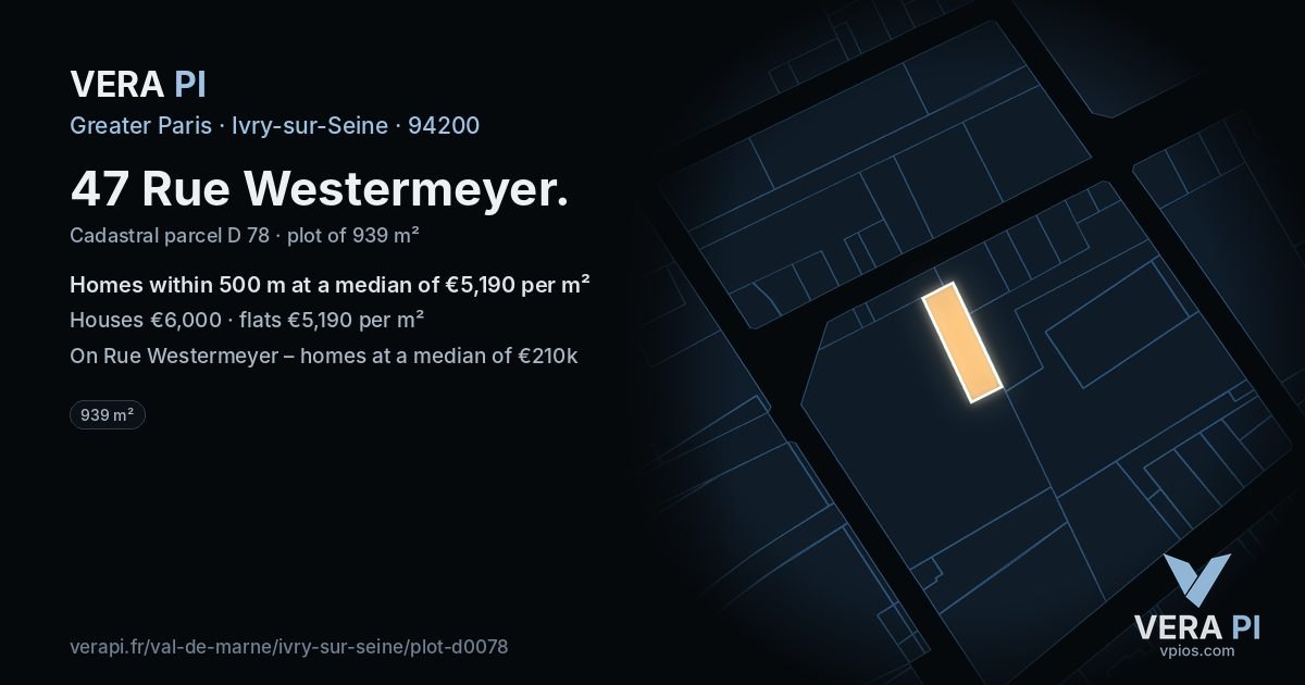 47 Rue Westermeyer, Ivry-sur-Seine at night – the plot lit, the parcels around coloured by the prices near them