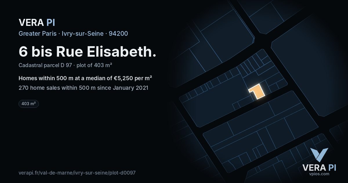 6 bis Rue Elisabeth, Ivry-sur-Seine at night – the plot lit, the parcels around coloured by the prices near them