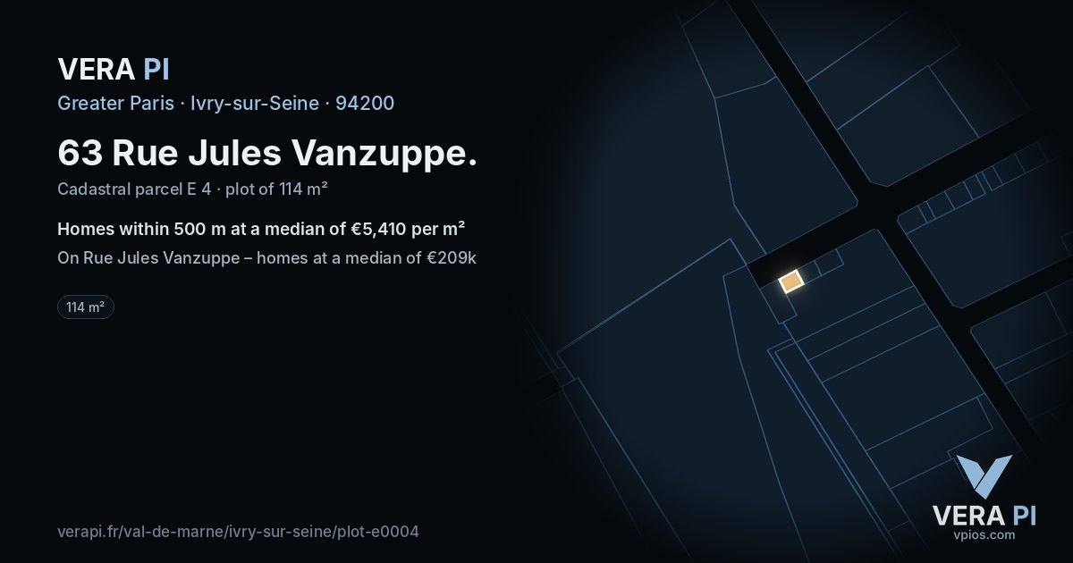 63 Rue Jules Vanzuppe, Ivry-sur-Seine at night – the plot lit, the parcels around coloured by the prices near them