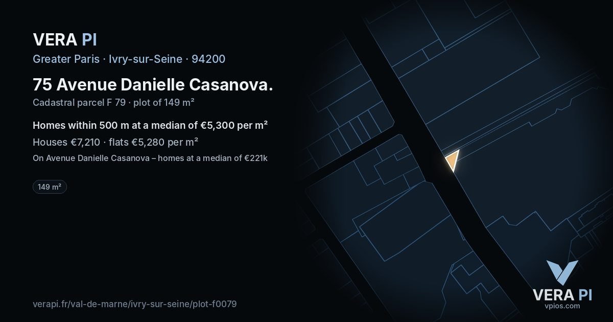 75 Avenue Danielle Casanova, Ivry-sur-Seine at night – the plot lit, the parcels around coloured by the prices near them