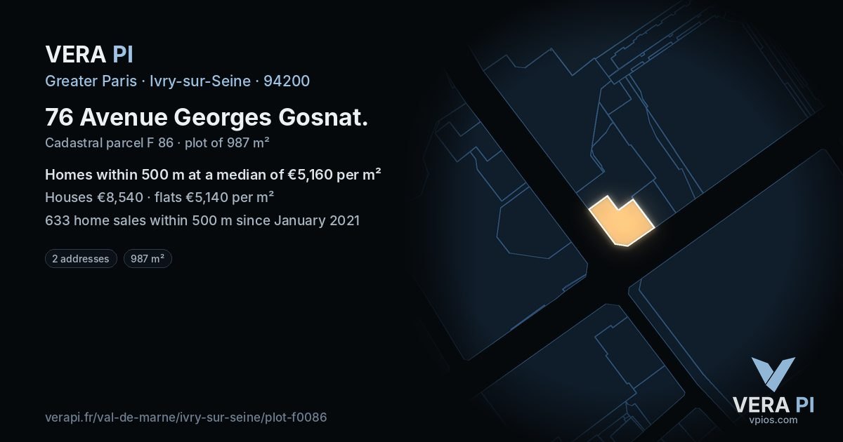 76 Avenue Georges Gosnat, Ivry-sur-Seine at night – the plot lit, the parcels around coloured by the prices near them