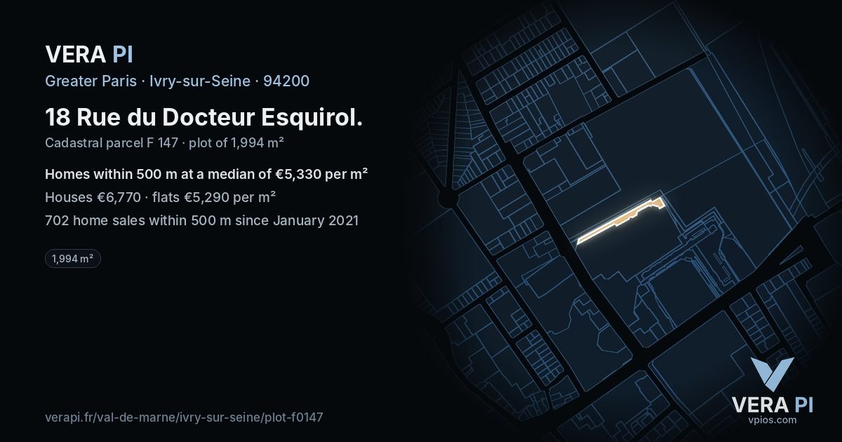 18 Rue du Docteur Esquirol, Ivry-sur-Seine at night – the plot lit, the parcels around coloured by the prices near them