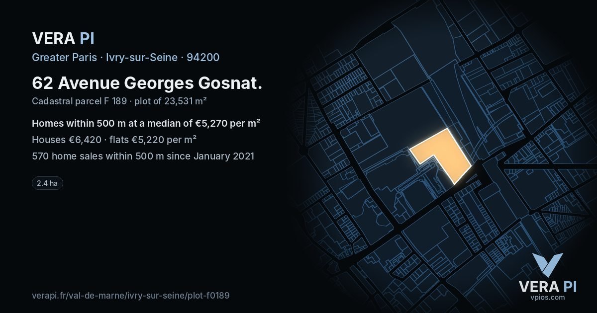 62 Avenue Georges Gosnat, Ivry-sur-Seine at night – the plot lit, the parcels around coloured by the prices near them