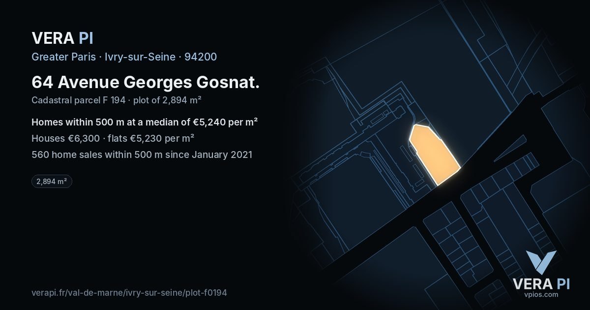 64 Avenue Georges Gosnat, Ivry-sur-Seine at night – the plot lit, the parcels around coloured by the prices near them