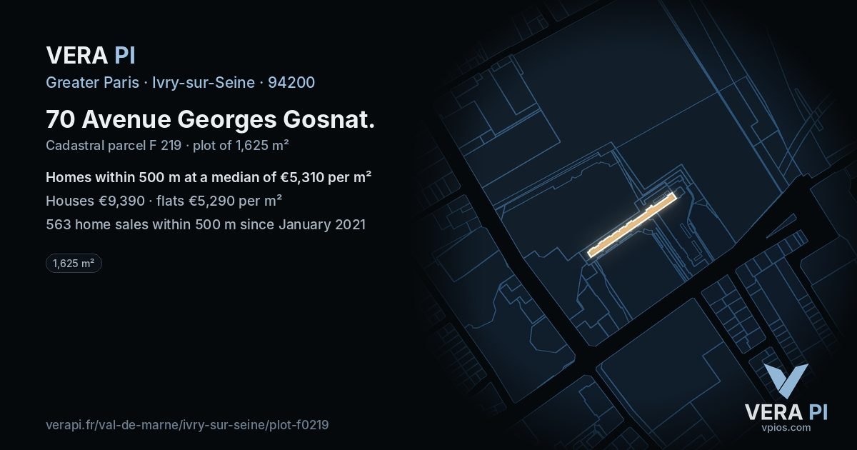 70 Avenue Georges Gosnat, Ivry-sur-Seine at night – the plot lit, the parcels around coloured by the prices near them