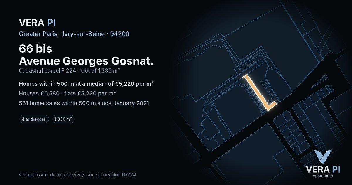 66 bis Avenue Georges Gosnat, Ivry-sur-Seine at night – the plot lit, the parcels around coloured by the prices near them
