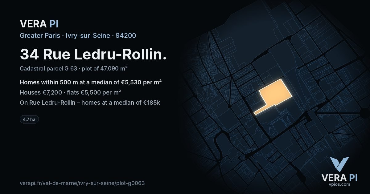 34 Rue Ledru-Rollin, Ivry-sur-Seine at night – the plot lit, the parcels around coloured by the prices near them