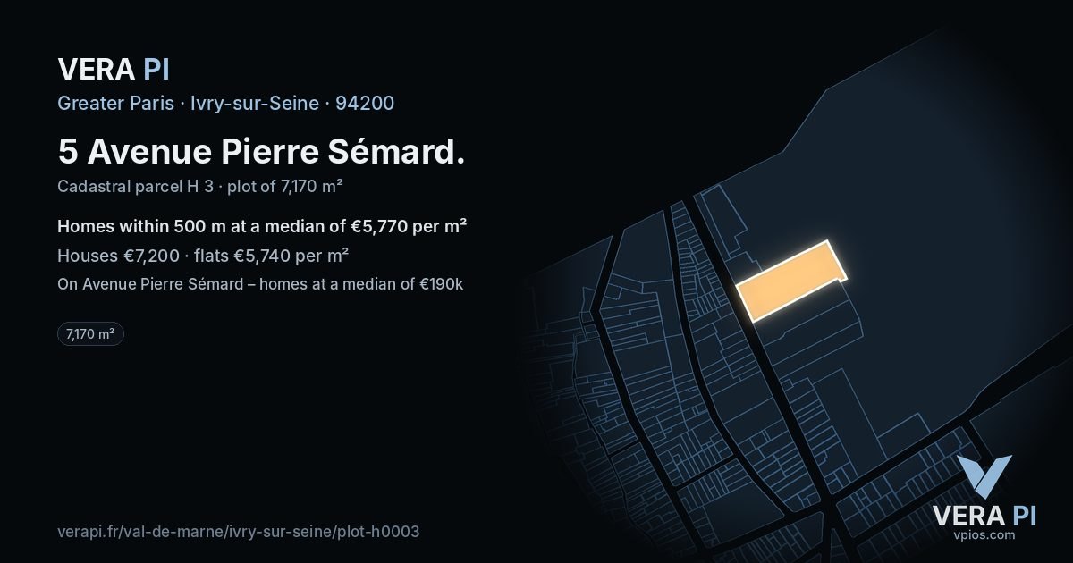 5 Avenue Pierre Sémard, Ivry-sur-Seine at night – the plot lit, the parcels around coloured by the prices near them