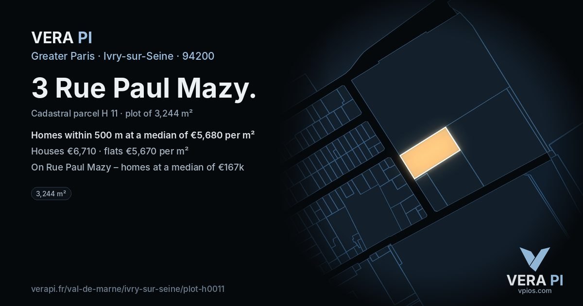 3 Rue Paul Mazy, Ivry-sur-Seine at night – the plot lit, the parcels around coloured by the prices near them