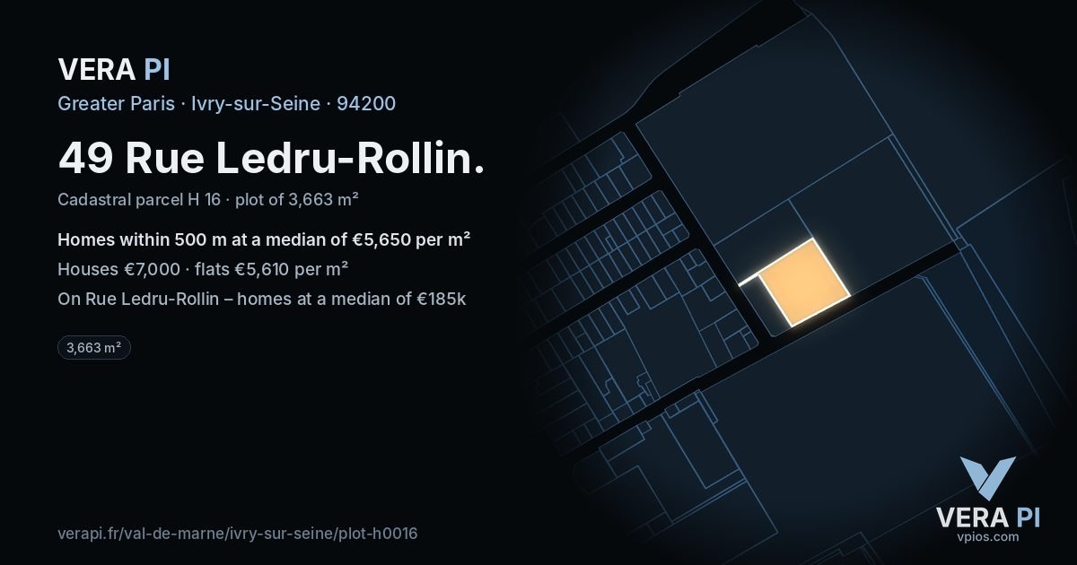 49 Rue Ledru-Rollin, Ivry-sur-Seine at night – the plot lit, the parcels around coloured by the prices near them