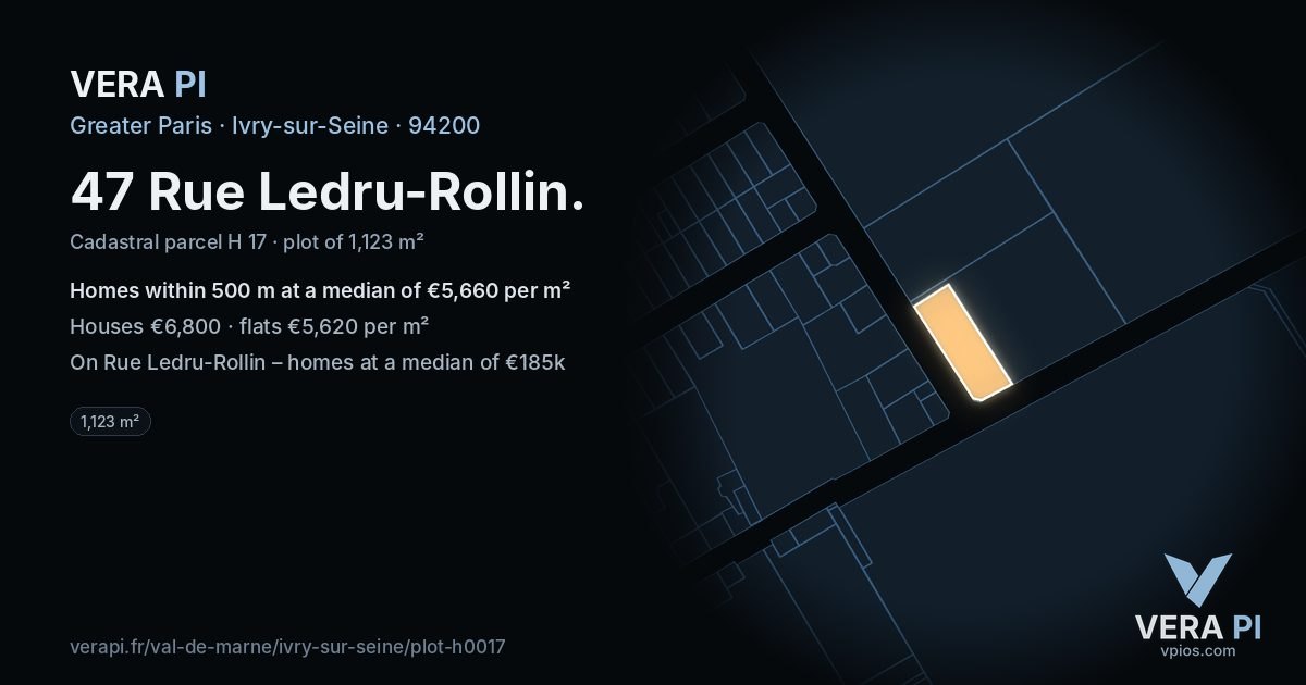 47 Rue Ledru-Rollin, Ivry-sur-Seine at night – the plot lit, the parcels around coloured by the prices near them