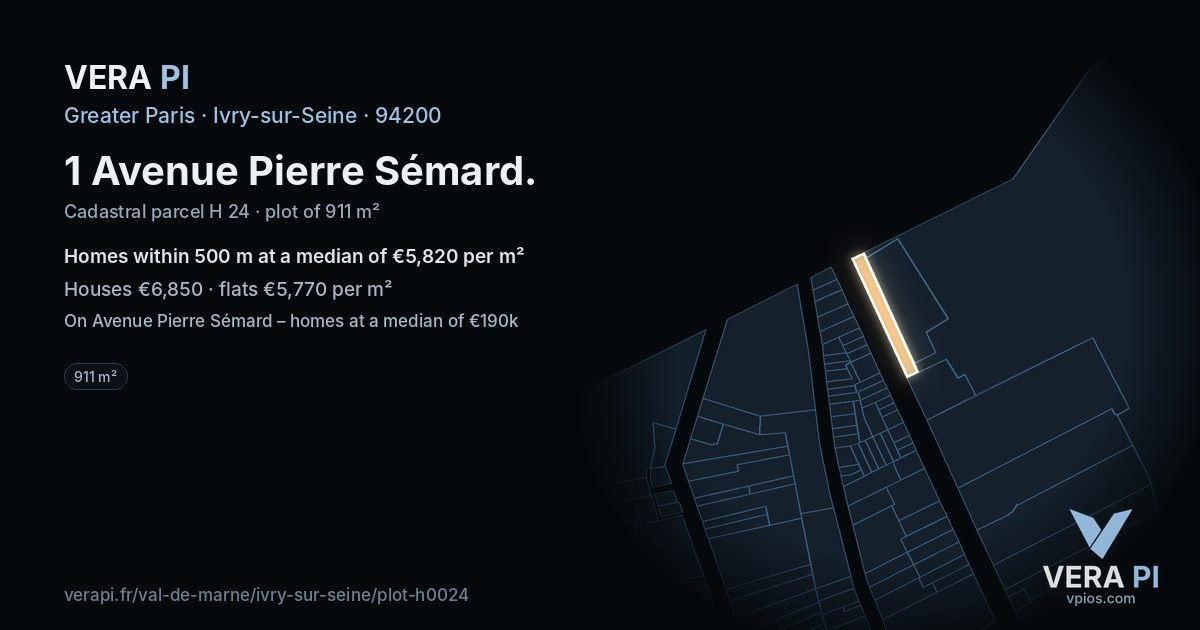 1 Avenue Pierre Sémard, Ivry-sur-Seine at night – the plot lit, the parcels around coloured by the prices near them