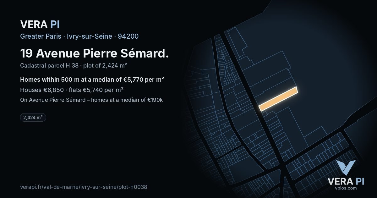 19 Avenue Pierre Sémard, Ivry-sur-Seine at night – the plot lit, the parcels around coloured by the prices near them