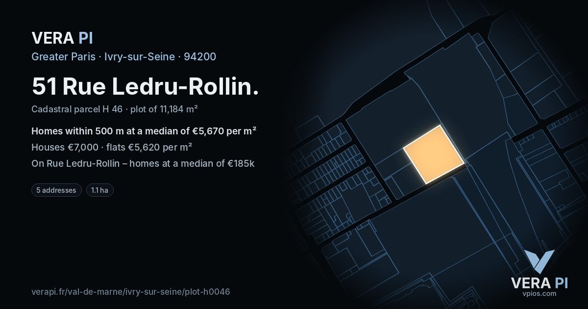 51 Rue Ledru-Rollin, Ivry-sur-Seine at night – the plot lit, the parcels around coloured by the prices near them