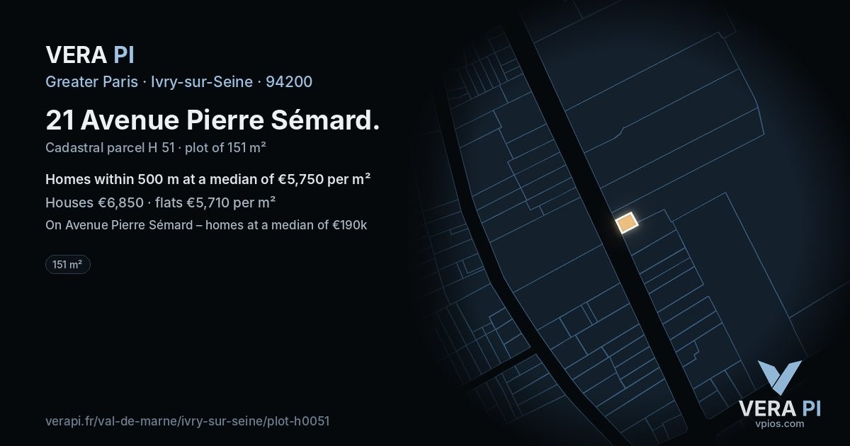 21 Avenue Pierre Sémard, Ivry-sur-Seine at night – the plot lit, the parcels around coloured by the prices near them
