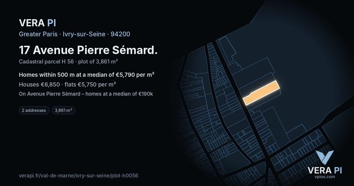 17 Avenue Pierre Sémard, Ivry-sur-Seine at night – the plot lit, the parcels around coloured by the prices near them