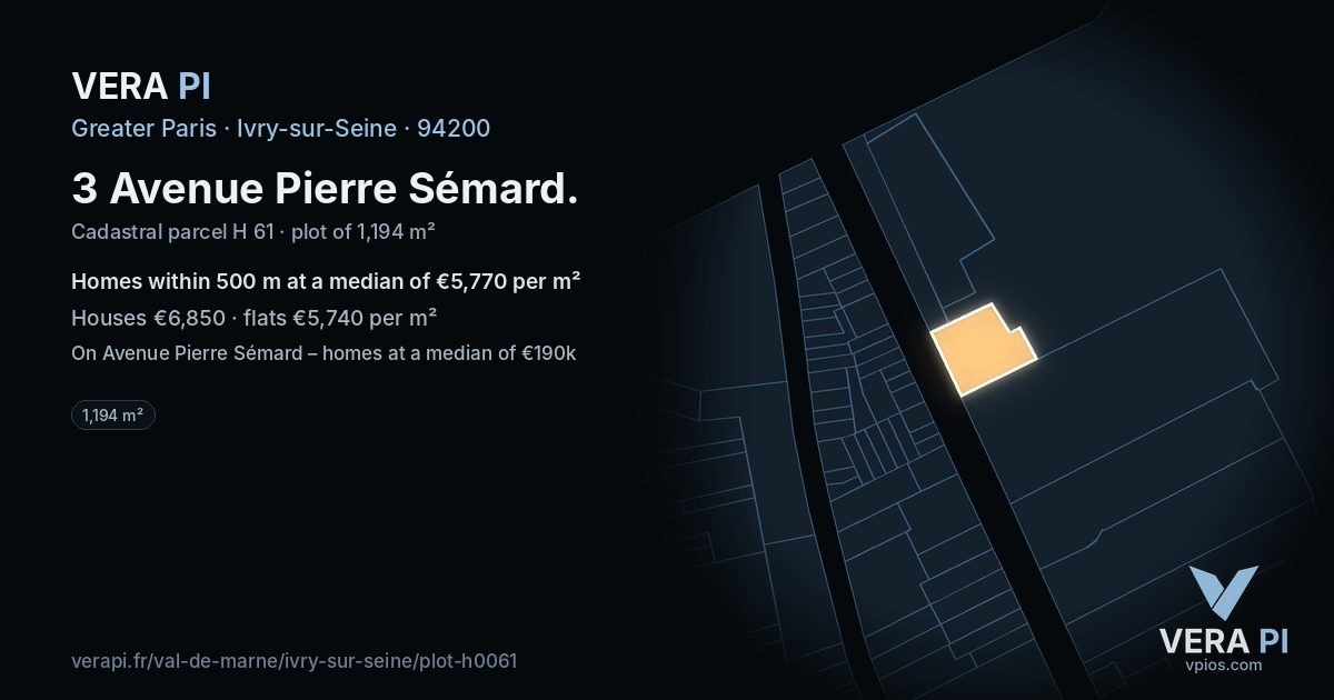 3 Avenue Pierre Sémard, Ivry-sur-Seine at night – the plot lit, the parcels around coloured by the prices near them