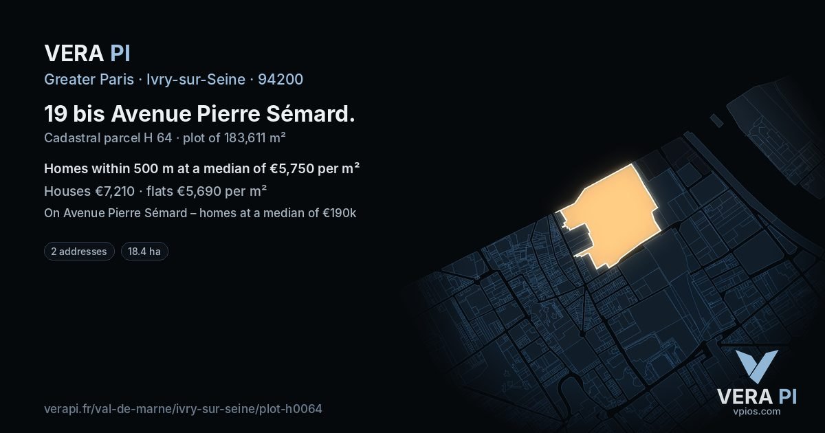 19 bis Avenue Pierre Sémard, Ivry-sur-Seine at night – the plot lit, the parcels around coloured by the prices near them