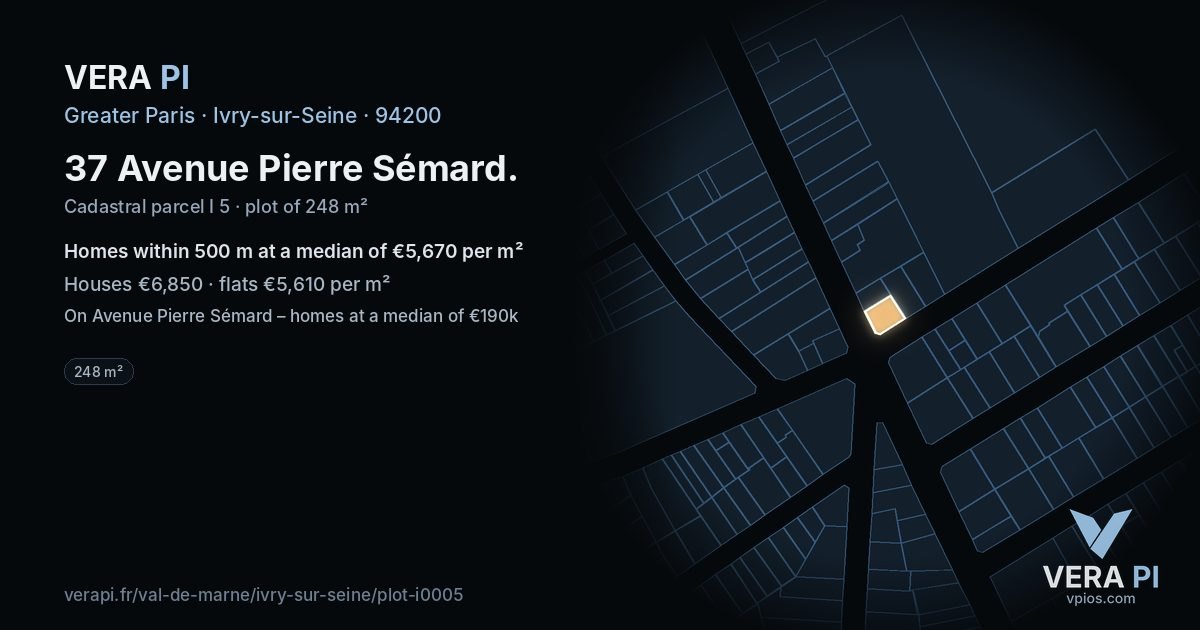 37 Avenue Pierre Sémard, Ivry-sur-Seine at night – the plot lit, the parcels around coloured by the prices near them