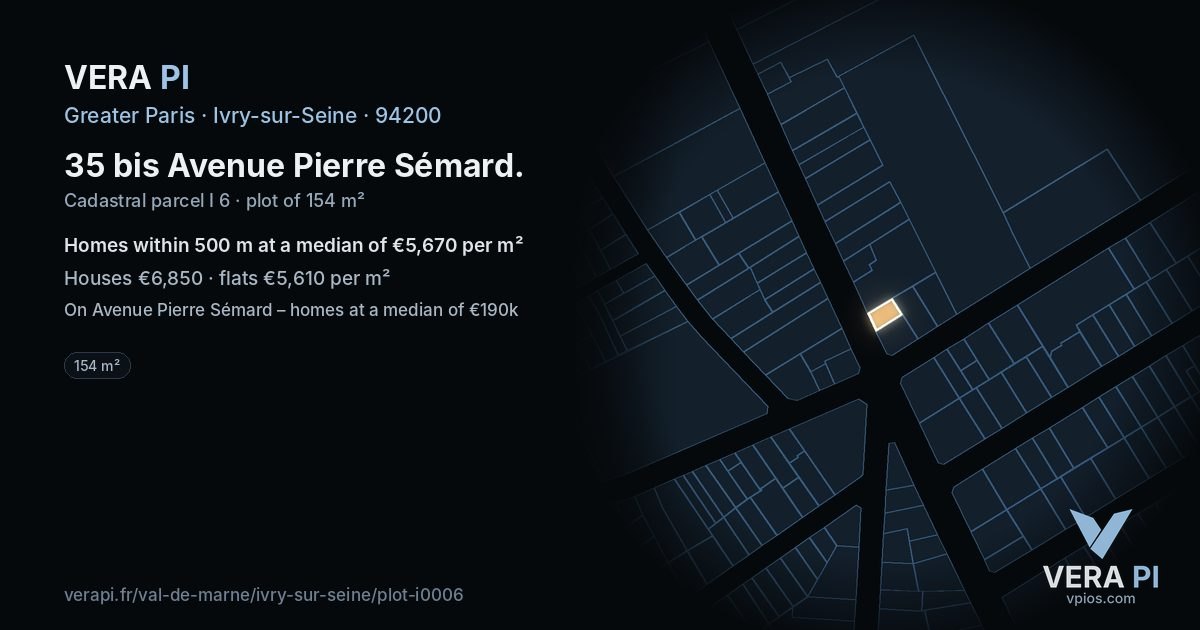 35 bis Avenue Pierre Sémard, Ivry-sur-Seine at night – the plot lit, the parcels around coloured by the prices near them